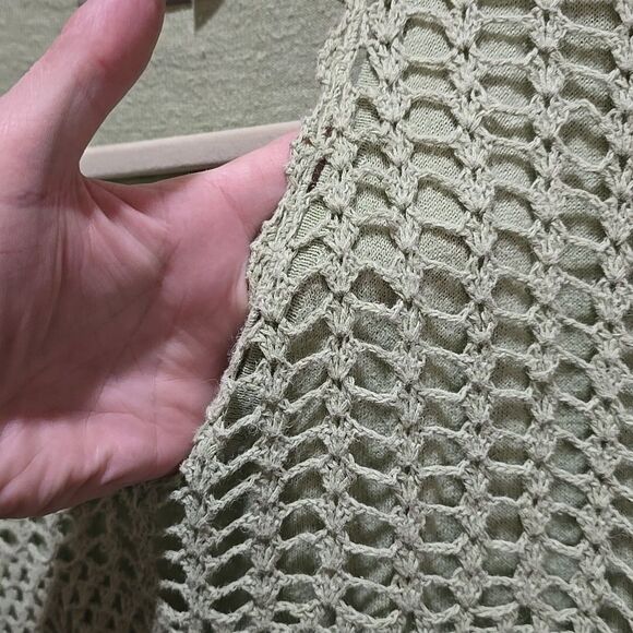Y2K Green Crochet Sweater Top Sz2X Open Knit Boho Fairy Cottage Coastal Grandma - Picture 6 of 16